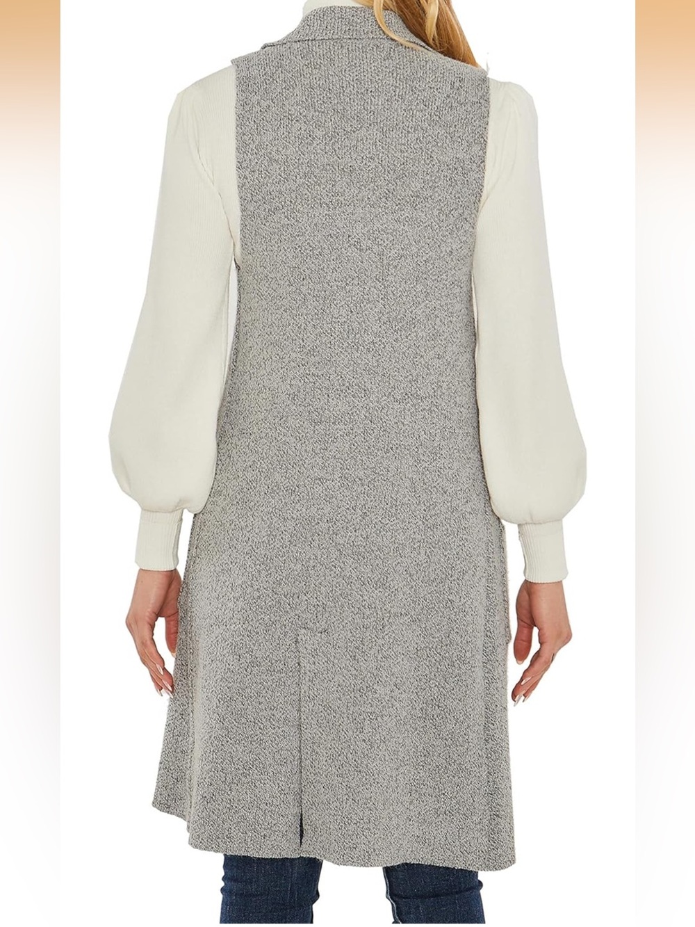 Love tree Grey Double-Breasted Knit Long Vest - Picture 7 of 7